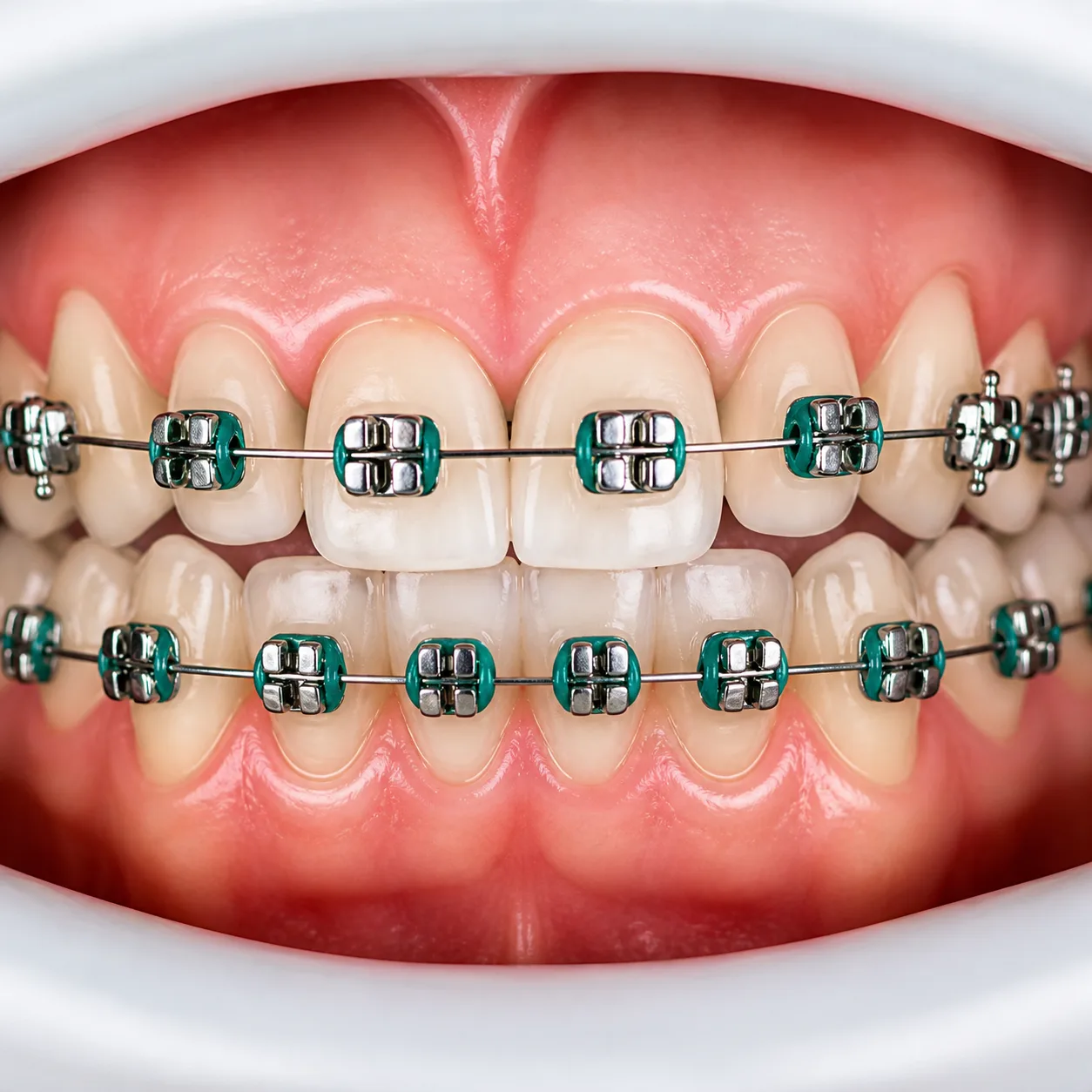 Dettaglio di apparecchio fisso con brackets